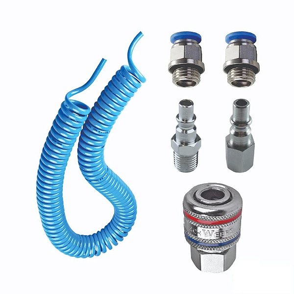Kit Engate Rápido  Mangueira Espiral 5 Metros Compressor