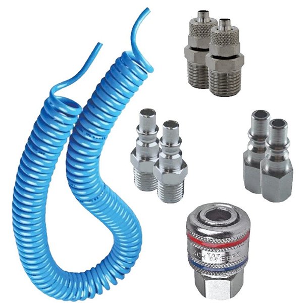 Mangueira Espiral Pu 8mm X 15 Mts  Kit Engate Rápido Ar