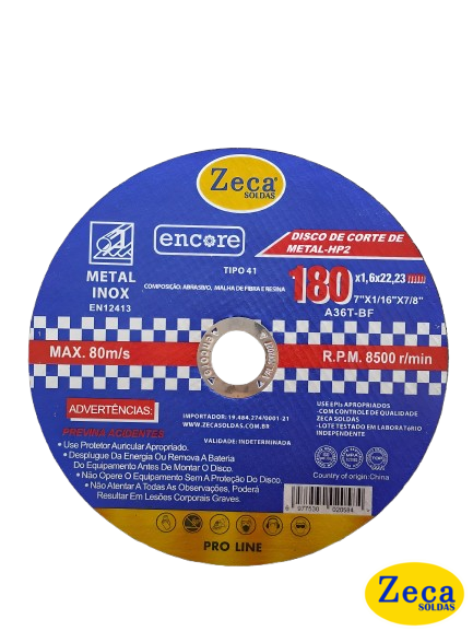 Disco de Corte 7” x 1/16” x 7/8” (180mm x 1,6mm x 22,2mm)