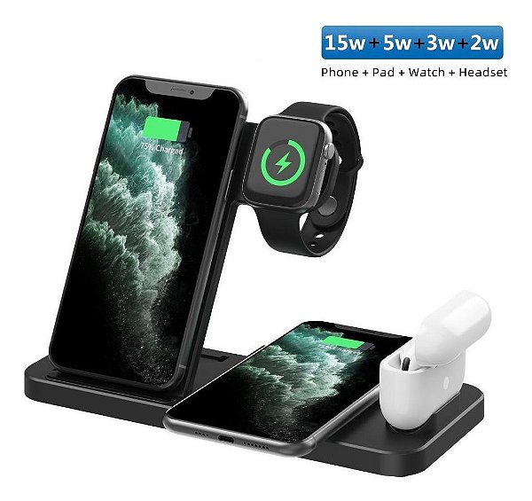 Base De Carregamento Indução 3 Em 1 Para iPhone Watch Airpod