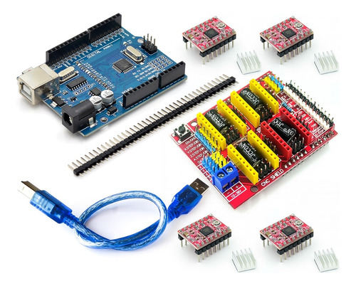 Kit Cnc Shield V3 Compatível A Arduino Smd + 4 Driver A4988