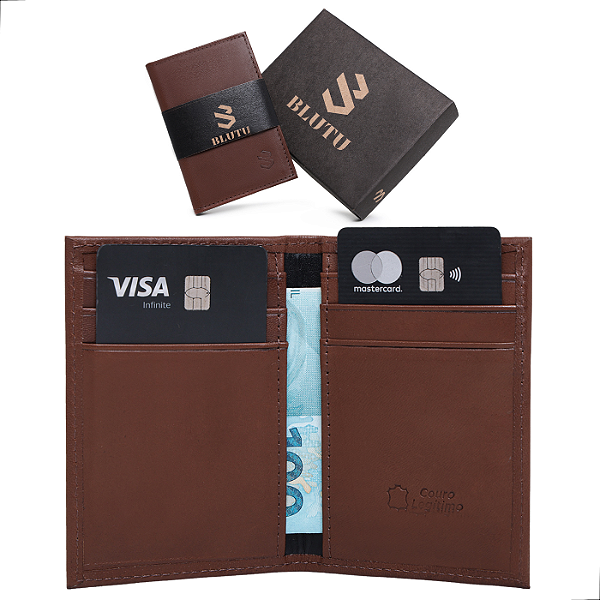 Carteira Masculina Couro Marrom Legitimo Premium Slim