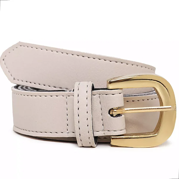 Cinto Slim Fino Feminino Couro Legítimo Bege