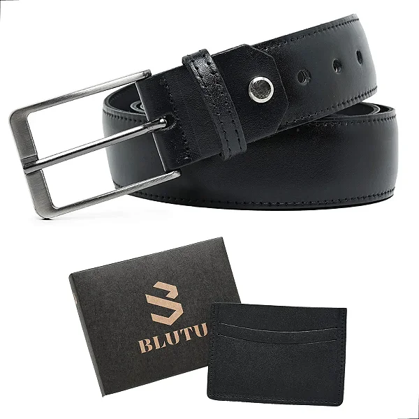 Cinto Slim Oldmoney Masculino Couro Legítimo Preto + Brinde