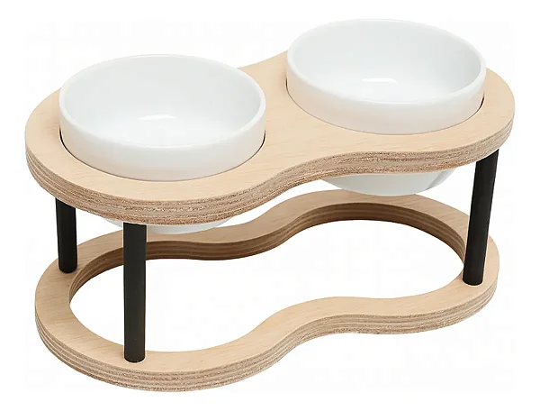 Comedouro Elevado Porcelana M Duplo Para Cachorro E Gato Marrom-claro