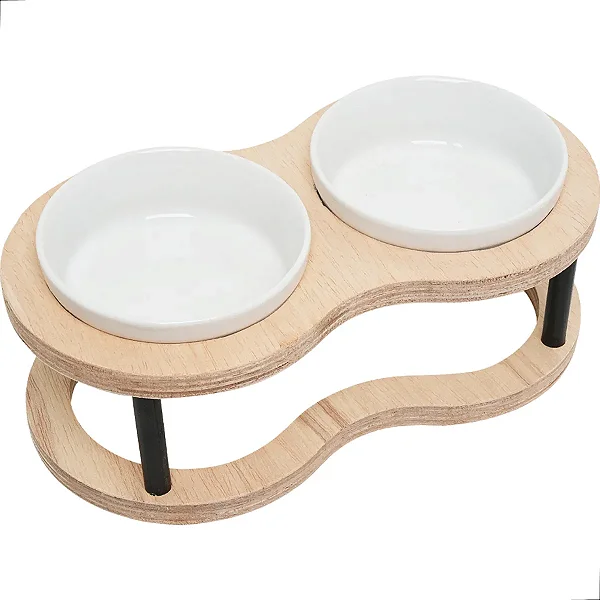 Comedouro Elevado Porcelana P Duplo Para Cachorro E Gato Marrom-claro