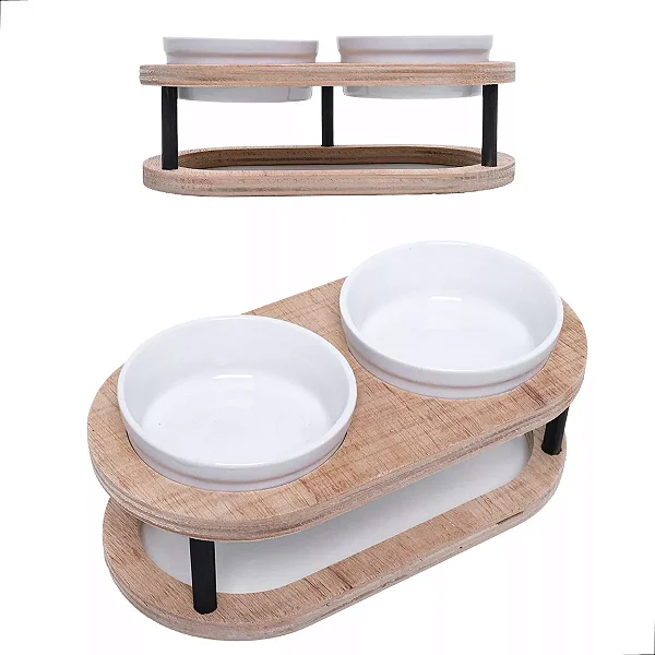 Comedouro Pet Bebedouro Cachorro Gato Elevado 2 Potes Tam P Marrom-claro