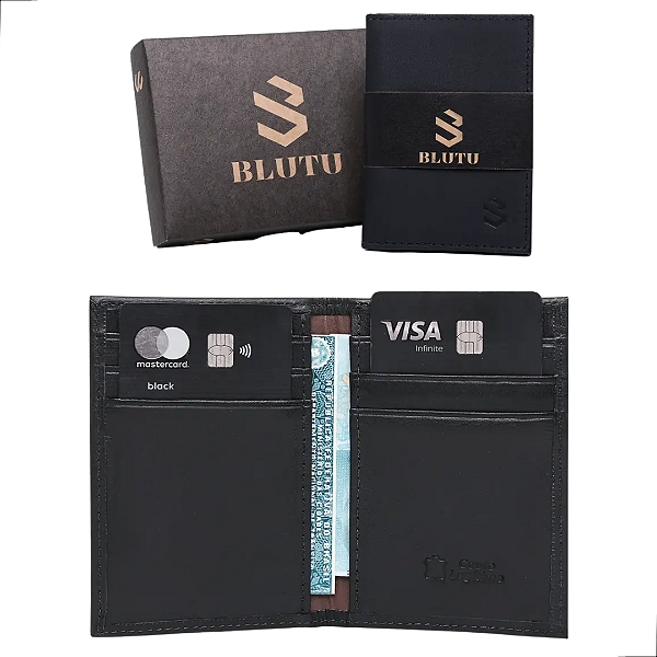 Carteira Masculina Porta Cartões Slim Couro Legítimo Preto Marrom