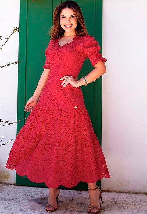 Vestido decote princesa lese em algodão marca D´vanelle Sonia