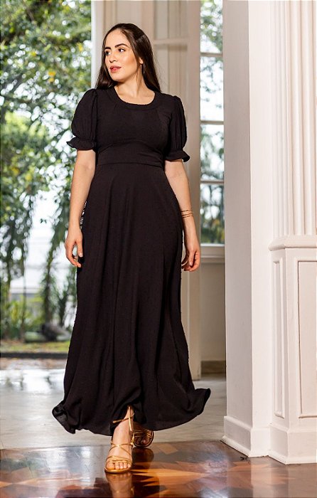 Vestido Valentina longo na   cor preto  Cód: 00321 marca Maria Amore