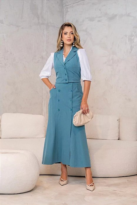 Conjunto Saia e Colete verde - Luciana Pais - 93803