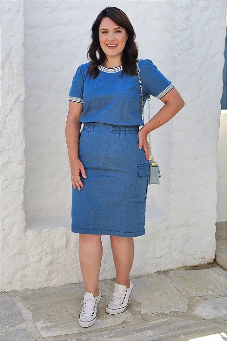 Vestido Jeans com bolso cargo com elastano - La`Seve - cod. 5193