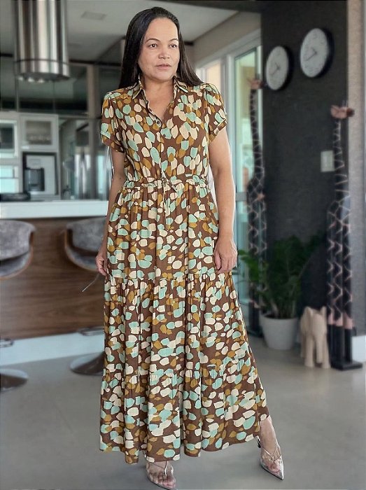 Vestido Aurora tecido Viscolinho Estampado  Marca Helpchik