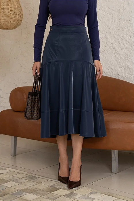 Saia Midi cor Azul Luciana Pais PU Translúcido 94407