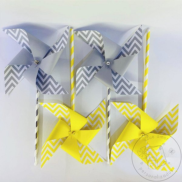 Catavento Giratório Chevron Cinza e Amarelo