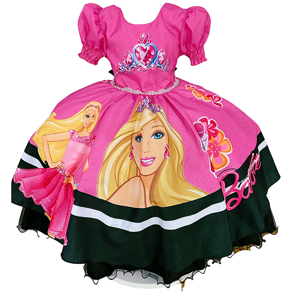 Vestido Infantil Rosa Barbie  Luxo Festa Aniversário - Encontro das  Princesas
