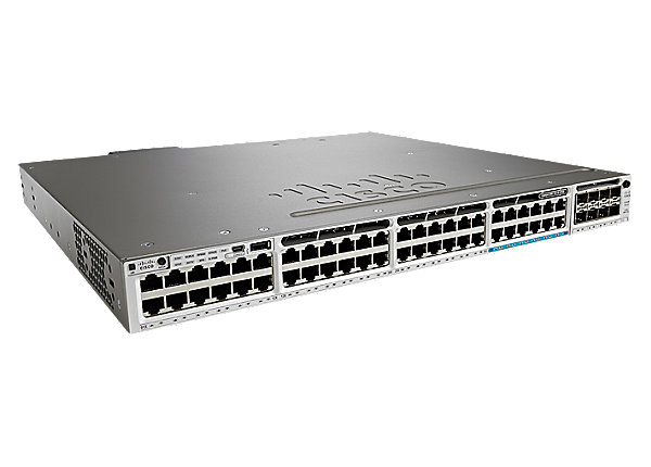 Switch Cisco WS-C3850-48T-S - Catalyst Stackable 48 10/100/1000 Ethernet ports, with 350WAC power supply  1 RU, IP Base - Seminovo com garantia