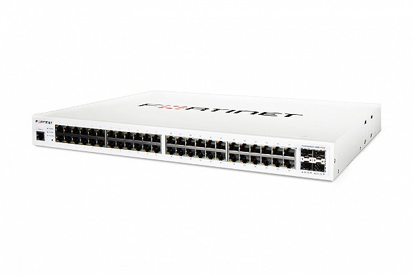 Switch Fortinet FS-148F-FPOE - FortiSwitch 148F-FPOE Layer 2  48 Portas GbE  POE 740W + 4 portas SFP+ 10 GbE + Licença Forticare de 12 meses