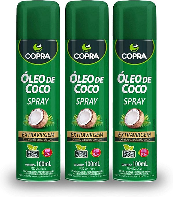 Kit 3 Óleo De Coco Culinário Spray Antiaderente Copra 100Ml