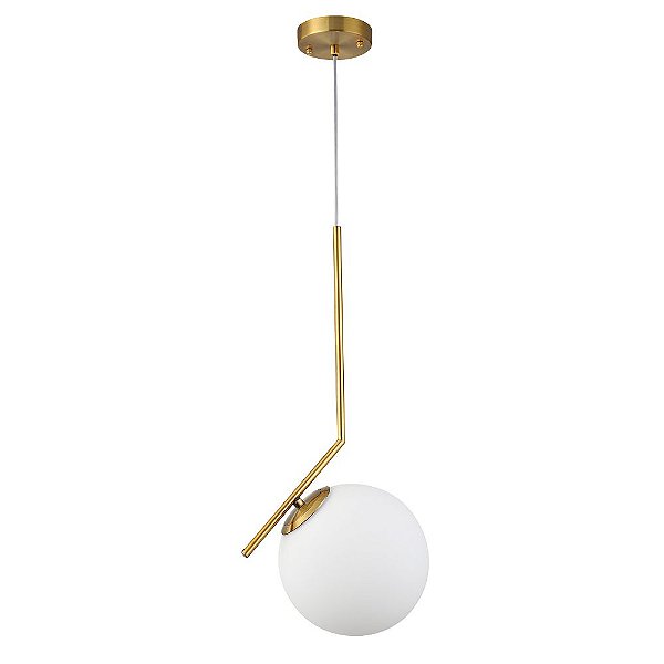 Pendente Globe 20cm Dourado com Globo Branco | Nordecor 2104