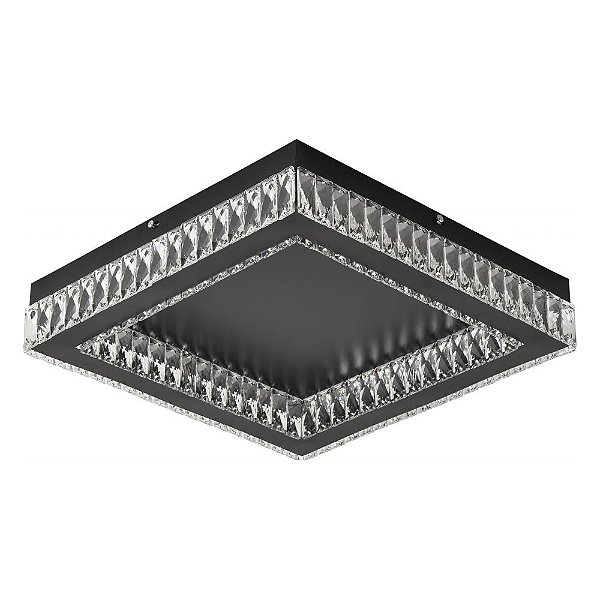 Plafon Diamond Quadrado 42cm Led 3000K 24W 1920lm Preto e Cristal | Skylight SKY-3064PT