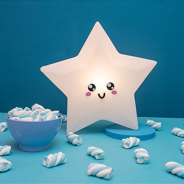 Luminária de Mesa Estrela Kawaii Polietileno Branco 32,5x32,5x10cm | Usare 2074