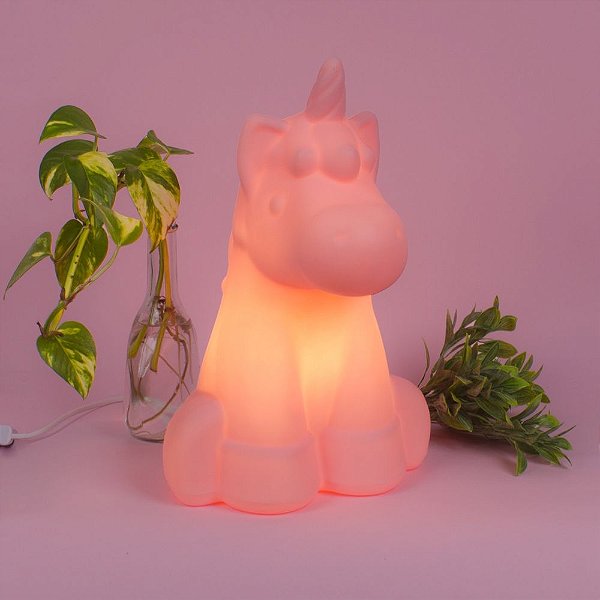 Luminária de Mesa Unicórnio Polietileno Rosa 28x35x13,5 | Usare 2249