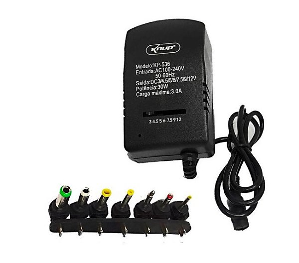 FONTE UNIVERSAL REGULÁVEL PLUGS DIVERSOS 3 a 12V 30W (D-536) N1250 NP930X2K DATEN DT02 - M4