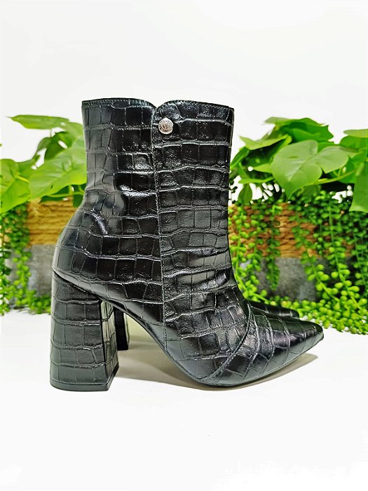 Bota Cano Médio Croco - Salto Bloco