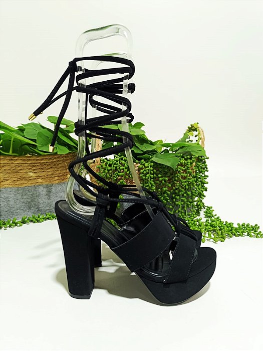 Sandália Meia Pata com Amarração - Salto Bloco