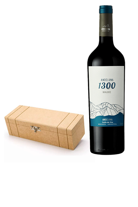 Kit Caixa de Madeira + Vinho Andeluna 1300 Malbec  - 750ml