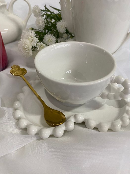 Jogo de xícaras chá coração 200ml porcelana 4 peças