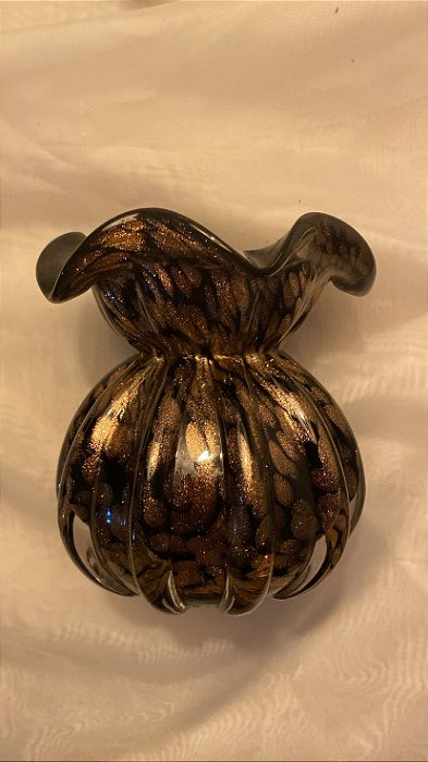 Vaso de vidro Italy preto e rose 10x11