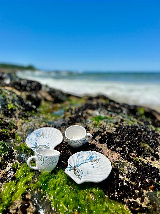 Conjunto xícara de cafe c/ pires ocean branco 6 peças