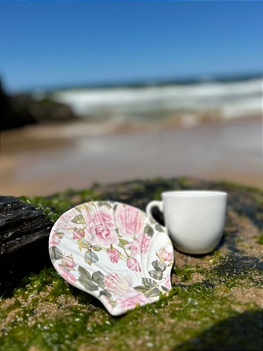 Conjunto xícara chá c/ pires rose shell 6 peças