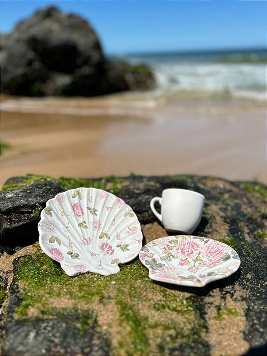 Conjunto prato sobremesa rose shell concha 6 peças