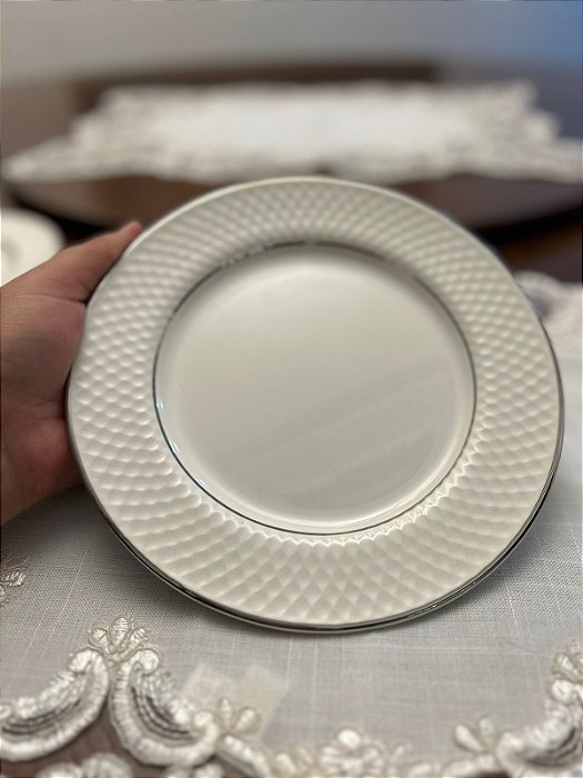 Conjunto prato sobremesa silver porcelana 6 peças