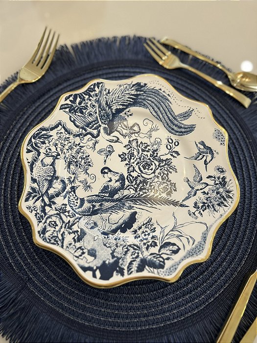 Conjunto prato sobremesa faisão c/ filete dourado 6 peças scalla