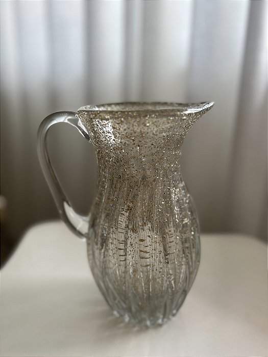 Jarra de Vidro Italy Murano  transparente com detalhes dourado 800ml