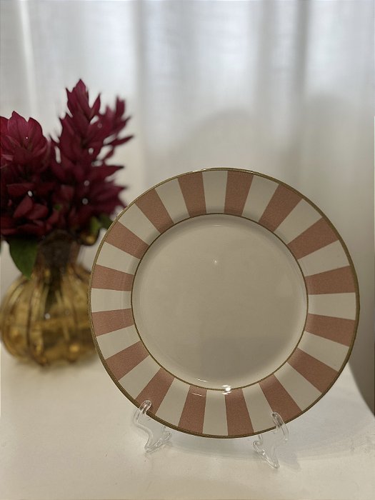 Prato Sobremesa Linha Stripe Rosa 6 Peças cerâmica