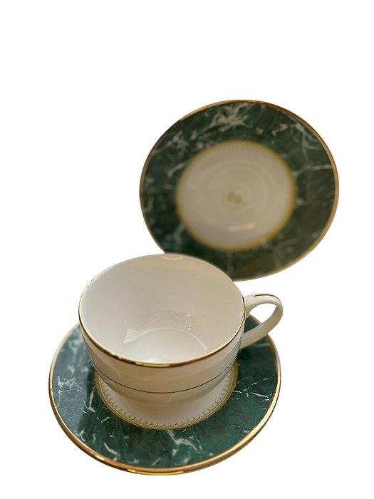 Conjunto com 6 Xícaras de chá com pires Marble verde 250ml