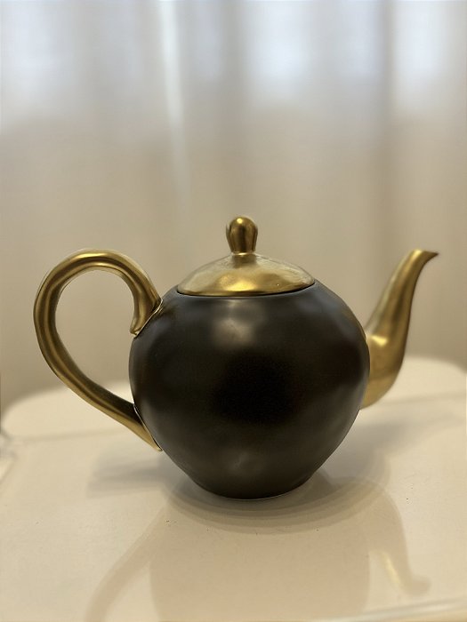 Bule para chá porcelana preto com dourado Dubai 1L Wolff
