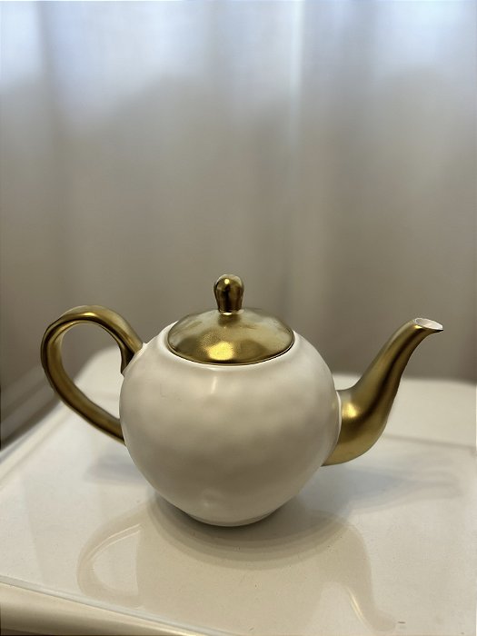 Bule para chá porcelana branco com dourado Dubai 1L Wolff