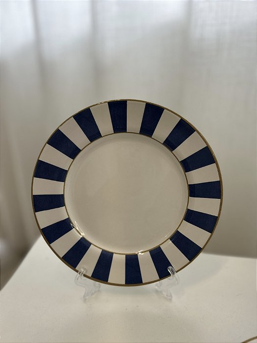 Prato Sobremesa Linha Stripe Azul  6 Peças cerâmica
