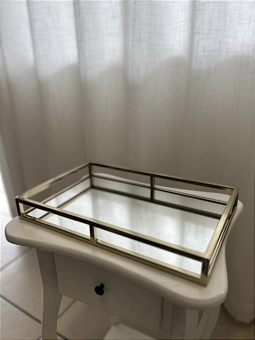 Bandeja Com Espelho Wolff Aço Inox Dourada 41x26x5