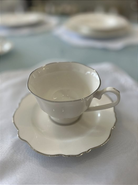 Conjunto Xícaras 6 peças  Maldivas porcelana fio prata  180ml