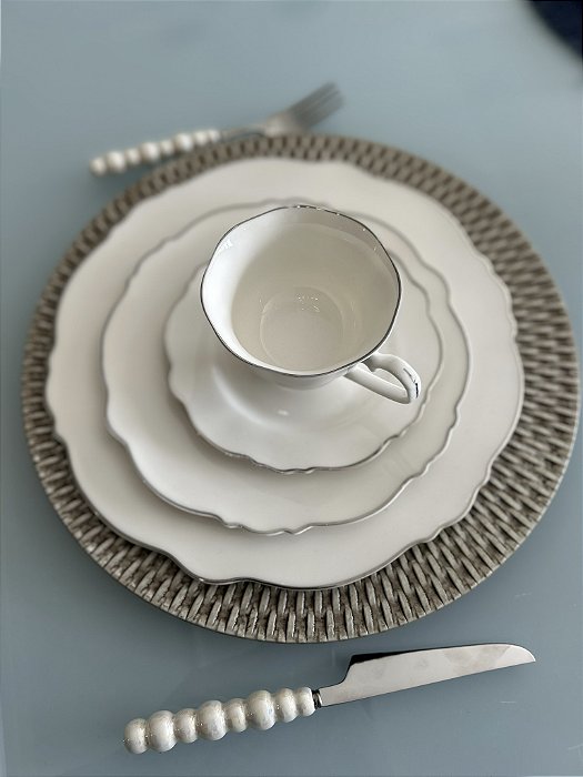 Conjunto 6 pratos sobremesa  Maldivas porcelana fio prata 21cm