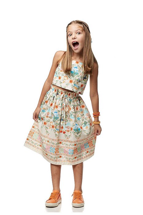 Conjunto Top E Saia Midi Trancoso Barrado