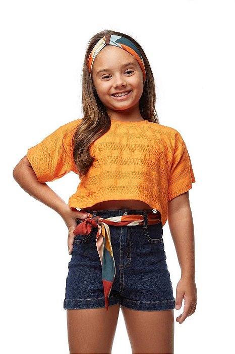 Shorts Jeans Azul Original Com Bandana Kids