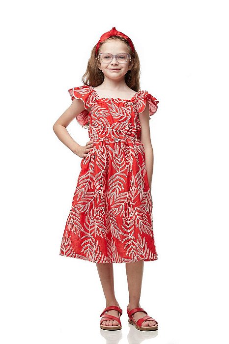 Vestido Midi Vermelho Bordado